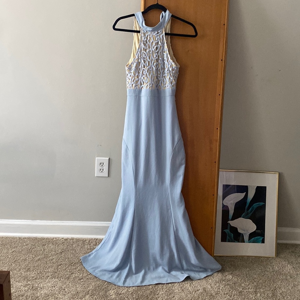 JARIO ASOS BLUE HALTER EYELET DETAIL MAXI GOWN SIZE 6